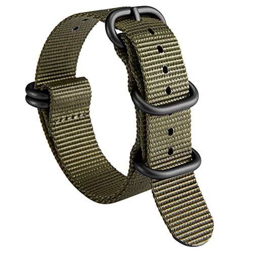 BINLUN Uhrenarmband Nylon Dickes G10 Premium Ballistic Ersatz Armband Mehrfarbige Bänder für Herren Damen mit Heavy Duty 5 Ringe(23mm, Grünes Band Schwarze Schnalle) von BINLUN