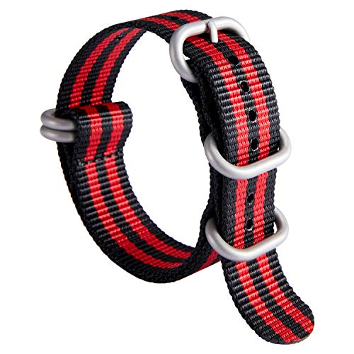 Uhrenarmband Nylon Dickes G10 Premium Ballistisches Armband Mehrfarbige Bänder für Herren Damen 18mm 19mm 20mm 21mm 22mm 23mm 24mm mit Silber/Schwarz Edelstahl Schnalle von BINLUN