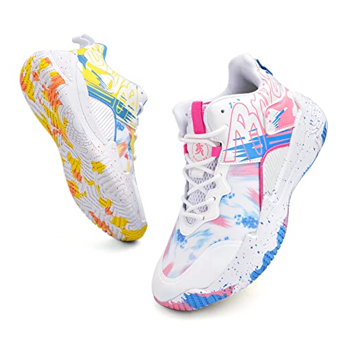 BINQER High-Top-Basketballschuhe for Herren mit atmungsaktiver Mesh-Dämpfung und Rutschfester Sohle(Pink-Yellow,41 EU) von BINQER