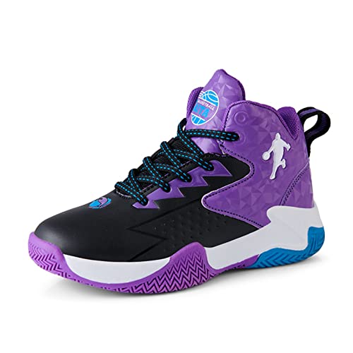 BINQER rutschfeste und verschleißfeste Trainings- und Sportbasketballschuhe for Kinder(Black Purple,35 EU) von BINQER