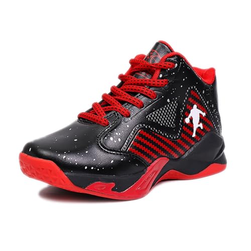 BINQER rutschfeste und verschleißfeste Trainings- und Sportbasketballschuhe for Kinder(Black Red,36 EU) von BINQER