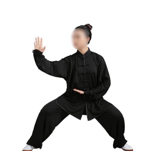 BINTING Weiche Unisex-Kampfsportbekleidung, Tai Chi-Outfit im Kung-Fu-Kostüm, reine Farbe, Milchseide, Tai Chi, Qigong, Wing Chun-Kleidung, lange Ärmel,Schwarz,XL von BINTING