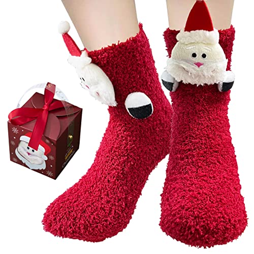 BINXWA Geschenke für Mama Antirutschsocken damen, Weihnachtsgeschenke für Frauen kuschelsocken damen, Flauschige socken Weihnachtsmann, Weihnachtssocken damen warm mit Geschenkbox von BINXWA