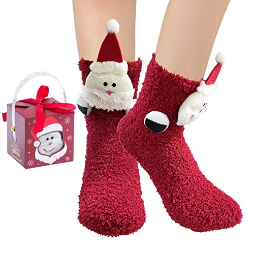 BINXWA Flauschige socken Weihnachtsgeschenke für Frauen und Freundin, Weihnachtsmann Antirutschsocken damen, lustige socken Geschenk für Frauen, warm Kuschelsocken mit Geschenkbox von BINXWA