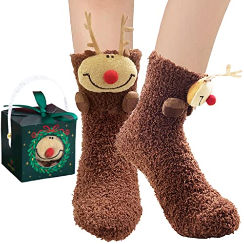 BINXWA lustige socken Geschenk für frauen Mama, Elch Antirutschsocken damen, Weihnachtsgeschenke für Frauen haussocken damen, kuschelsocken flauschig mit Geschenkbox von BINXWA