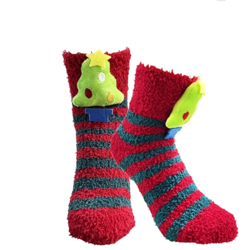 Kuschelsocken Damen Geschenk für Frauen, Weihnachtssocken Weihnachtsgeschenke für Frauen, Weihnachtsbaum Antirutschsocken damen, Flauschige socken mit Geschenk Box von BINXWA