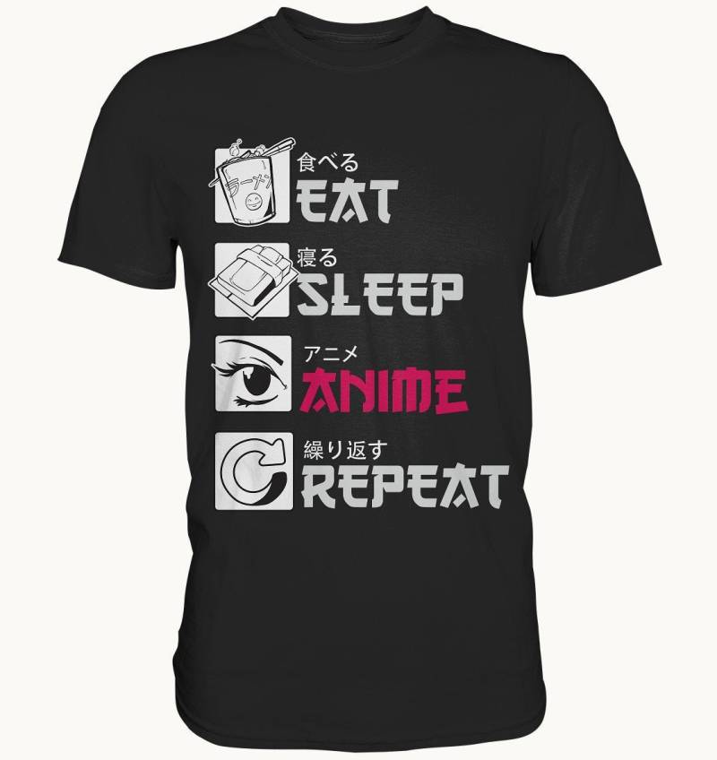 Lustiges Eat Sleep Anime Repeat Otaku Manga Geschenk Japan Kanji Weeb T-Shirt von BINYAShop