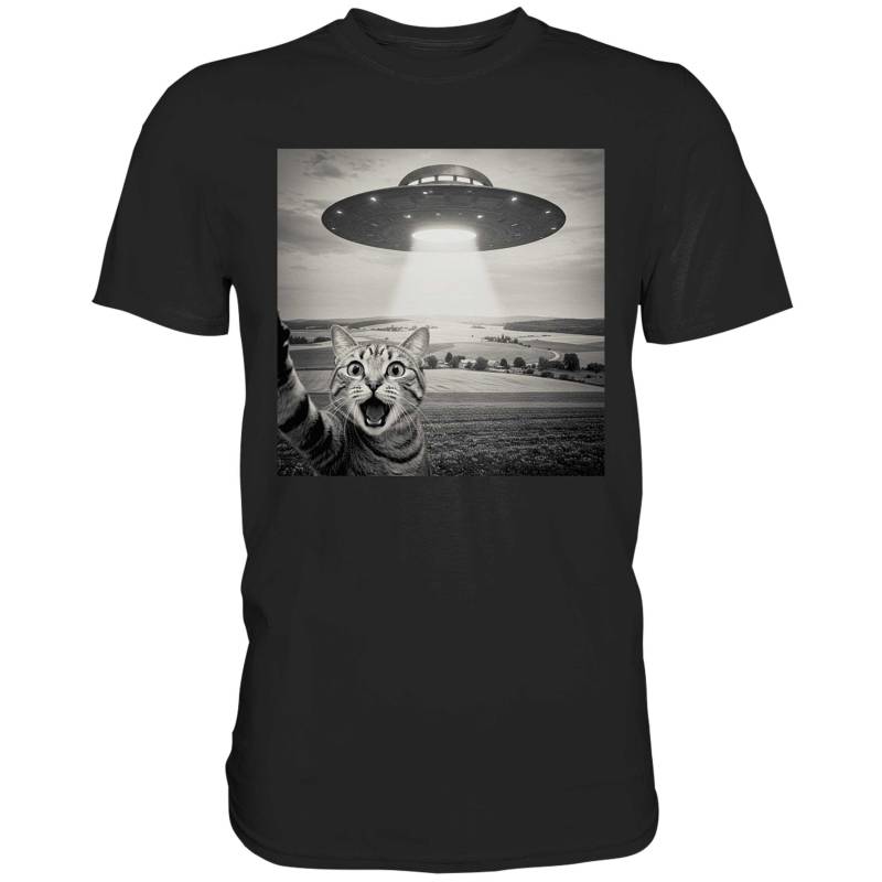 Lustiges Katzen-Selfie & Alien-Ufo | Alien-Invasion Funshirt Geschenk Für Männer Und Frauen Selfie Mit Ufo Witzige Katze Humor Shirt von BINYAShop