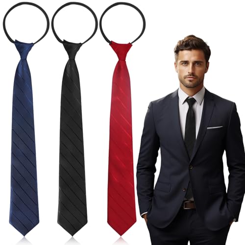 BINYI Krawatten für Herren Tie Set 3 Stück Krawatte Schlips Schwarz Dunkelblau Rot Schmal Krawatte Seide mit Gummizug Reißverschluss Kinderkrawatte für Herren Jungen Kinder Sicherheitskrawatte von BINYI