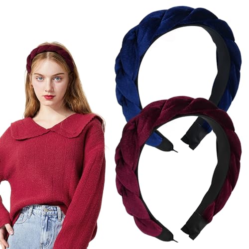 Haarreif Samt Geflochten Haarreifen Damen Stirnband Breit Haarband Vintage Gepolsterte Haarreifen Mode Stirnbänder Haarschmuck Kopfband für Frauen Mädchen (Blau+Rot) von BINYI