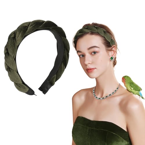Haarreif Samt Geflochten Haarreifen Damen Stirnband Breit Haarband Vintage Gepolsterte Haarreifen Mode Stirnbänder Haarschmuck Kopfband für Frauen Mädchen Grün von BINYI