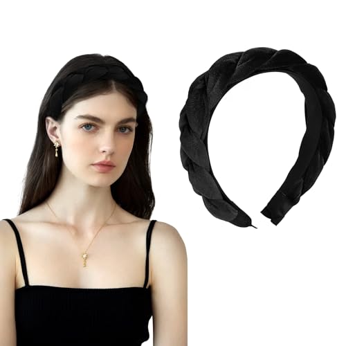 Haarreif Samt Geflochten Haarreifen Damen Stirnband Breit Haarband Vintage Gepolsterte Haarreifen Mode Stirnbänder Haarschmuck Kopfband für Frauen Mädchen Schwarz von BINYI
