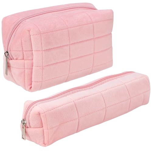 Kosmetiktasche Kulturtasche Karierte Make up Tasche Reise Waschtasche Cord Makeup Organizer Waschbeutel Kulturbeutel Schminktasche Multifunktionaler Kosmetikbeutel Set für Damen Mädchen Rosa von BINYI