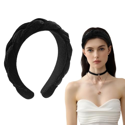 Haarreif Samt Geflochten Haarreifen Damen Stirnband Breit Haarband Vintage Gepolsterte Haarreifen Mode Stirnbänder Haarschmuck Kopfband für Frauen Mädchen (Schwarz) von BINYI