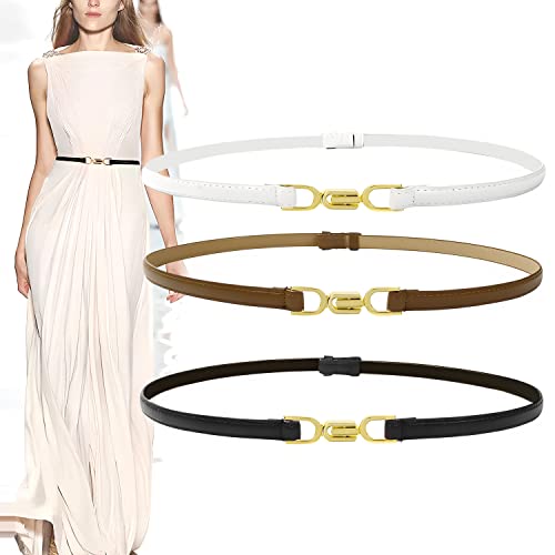 Taillengürtel Schmaler Gürtel für Damen Leder Taillienguertel Verstellbarer Dünner Ledergürtel mit metallschnalle Belt Women Ziergürtel für Kleid (3 Stück Schwarz Weiß Braun) von BINYI