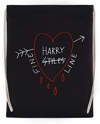 BIOCLOD Harry Fine Line Heart Wiederverwendbare Sporttasche aus Baumwolle in Schwarz Mit Kordelzug Drawstring Gym bag von BIOCLOD