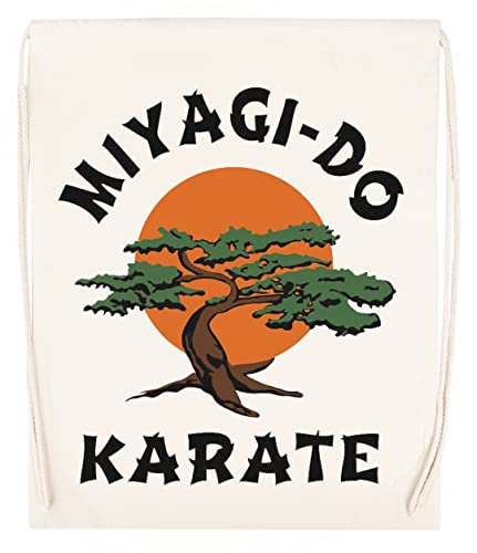 BIOCLOD Miyagi Do Karate Bonsai Tree Wiederverwendbare Sporttasche aus Baumwolle in Beige Mit Kordelzug Drawstring Gym bag von BIOCLOD