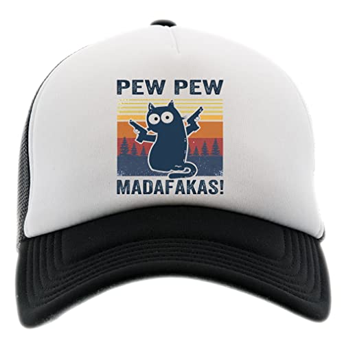 BIOCLOD Pew Pew Madafakas Crazy Kitty Männer Frauen Unisex Baseball Kappe Schwarz Weiss Men Women Cap Black White von BIOCLOD