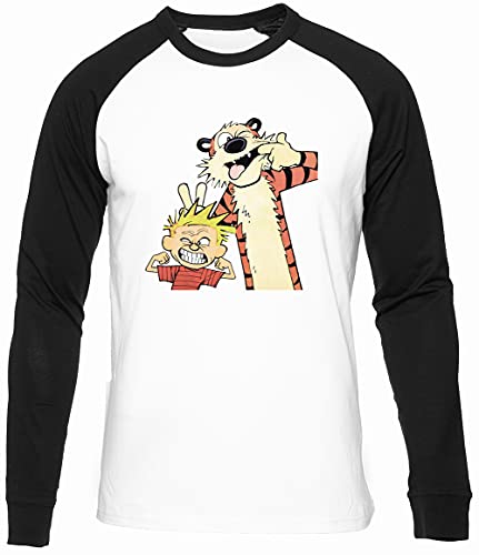 Calvin and Hobbes Männer Frauen Unisex Baseball T-Shirt Weiß Schwarze Ärmel Rundhals Men Women White Round Neck S von BIOCLOD