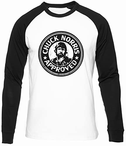 Chuck Norris Approved Männer Frauen Unisex Baseball T-Shirt Weiß Schwarze Ärmel Rundhals Men Women White Round Neck XL von BIOCLOD