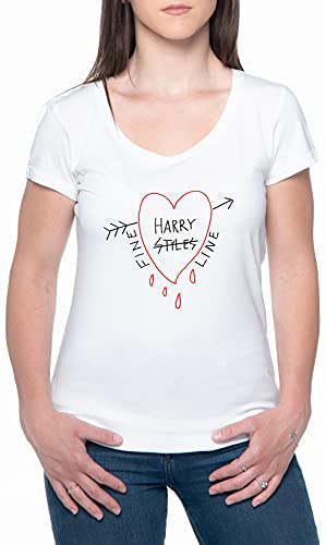 Harry Fine Line Heart Frauen T-Shirt Weiß Rundhals Women White Round Neck XL von BIOCLOD