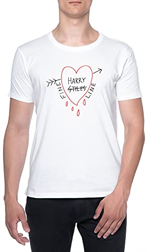 Harry Fine Line Heart Männer T-Shirt Weiß Rundhals Men White Round Neck L von BIOCLOD