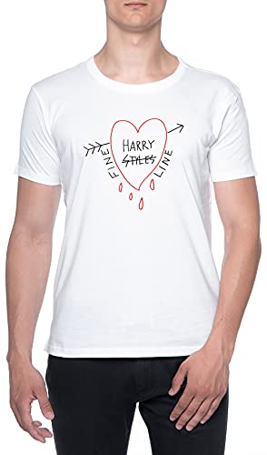 Harry Fine Line Heart Männer T-Shirt Weiß Rundhals Men White Round Neck XL von BIOCLOD