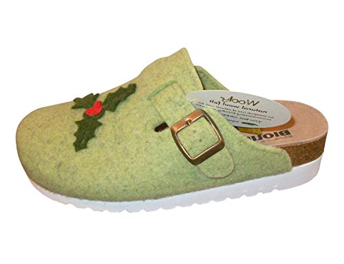 BIOLINE 9191 TIROLER HAUSSCHUH/PANTOFFEL HELLE SOHLE WOLLFILZ HELLGRÜN (39 EU) von BIOLINE