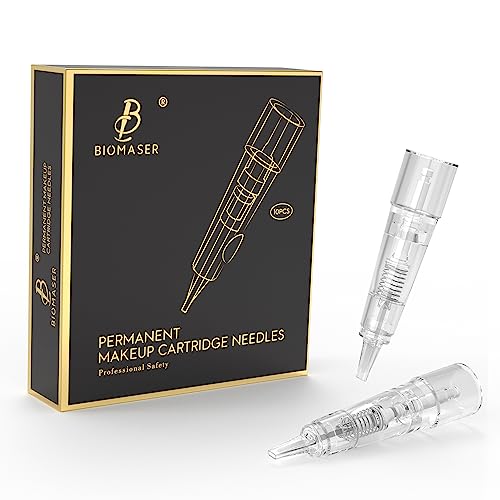 BIOMASER 10pcs Permanent Make-up Patrone Nadeln Tattoo Nadel Passend für Permanent Make-up Maschine Stift T100 P1 X1 für Augenbraue Eyeliner Lip Contour (11U) von BIOMASER