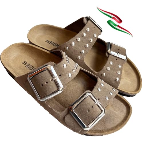 BIOMODEX CIABATTE Duchess Damen-Hausschuhe mit Nieten aus echtem Wildleder, doppelte Schnalle, Nieten, hergestellt in Italien, Taupe Kruste, 39 EU BIOMODEX CIABATTE Duchess Damen-Hausschuhe mit Nieten aus echtem Wildleder, doppelte Schnalle, Nieten, hergestellt in Italien, Taupe Kruste, 39 EU von BIOMODEX CIABATTE
