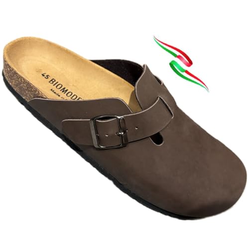 BIOMODEX CIABATTE Unisex-Sandalen aus Kunstleder mit verstellbarem Schnallenriemen und anatomischem Fußbett, hergestellt in Italien, dunkelbraun, 45 EU von BIOMODEX CIABATTE