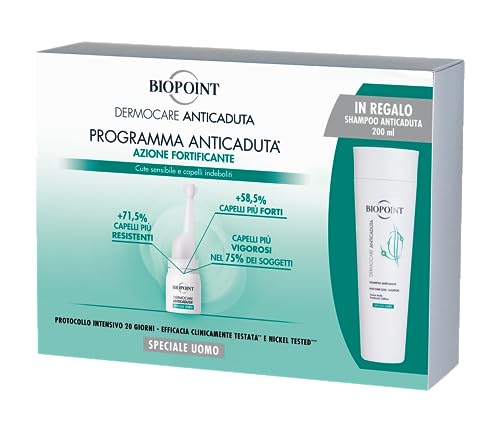 Biopoint Dermocare Anti-Haarausfall-Behandlungsset für Herren, enthält 20 Ampullen mit verdichtender Wirkung + Shampoo gegen Haarausfall 200 ml, stärkt das Haar und verhindert Haarausfall von BIOPOINT