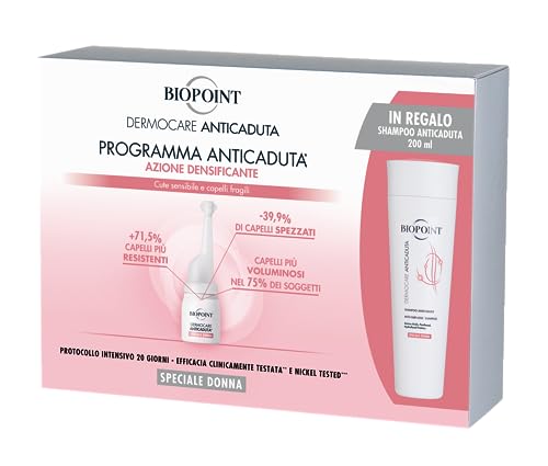 Biopoint Dermocare Anti-Haarausfall für Damen – enthält 20 Ampullen mit verdichtender Wirkung + Shampoo gegen Haarausfall für Damen, 200 ml, stärkt das Haar und verhindert Haarausfall von BIOPOINT