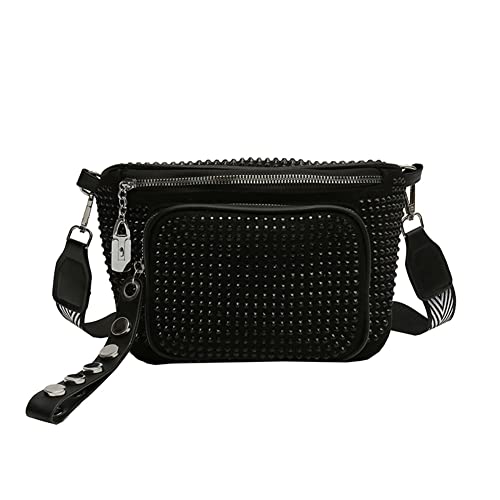 BIOSA Crossbody Bag Damen, PU Leder Strass Diamant Handytasche mit Reißverschluss Abnehmbar Breiter Riemen Sattel Geldbörse von BIOSA