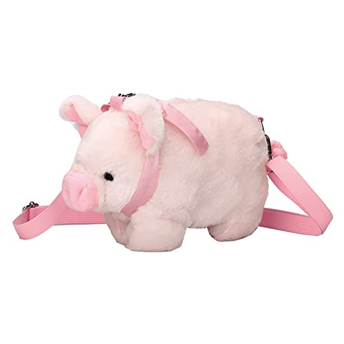 BIOSA Damen-Handtasche, süßes rosa Schwein, weiches Plüsch, Schultertasche, Tier, schöne Bänder, Reißverschluss, Umhängetasche for Studenten und Kinder von BIOSA