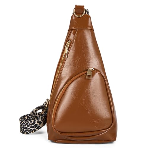 BIOSA Damen PU-Brusttasche, Trendige Umhängetasche, Verstellbarer Riemen, Vintage-Hüfttasche, Doppelreißverschluss, mehrere Taschen, einfache Umhängetasche von BIOSA