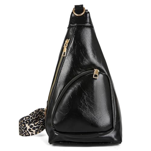 BIOSA Damen PU-Brusttasche, Trendige Umhängetasche, Verstellbarer Riemen, Vintage-Hüfttasche, Doppelreißverschluss, mehrere Taschen, einfache Umhängetasche von BIOSA