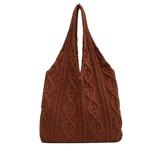 BIOSA Damen-Umhängetasche, lässig, großes Fassungsvermögen, kleine Hobo-Tasche, weiche gedrehte Webtasche, einfarbig, ausgehöhlte gewebte Tasche for weibliche Mädchen (braun) von BIOSA