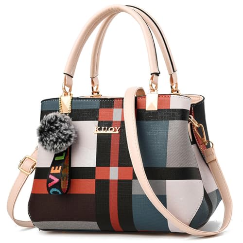 BIOSA Elegante Damen-Umhängetasche mit Plüsch-Anhänger, stilvolle Tasche mit Tragegriff oben, verstellbarer Schultergurt, lässige Tragetasche, Handtasche für Damen, tägliche Dating-Tasche von BIOSA