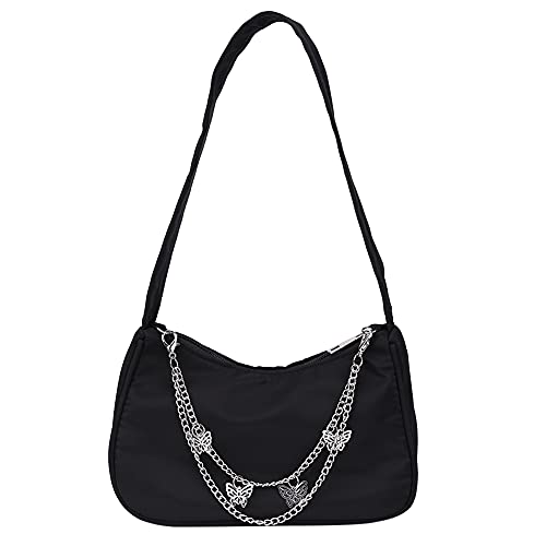 BIOSA Frauen Umhängetaschen, Geldbörsen Unter Den Armen Handtaschen, Reine Farbe Nylon Umhängetasche Lady Schmetterling Kette Design Handtasche Achsel Tasche von BIOSA