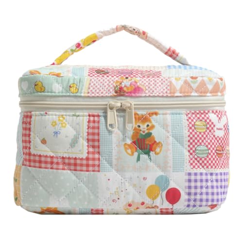 BIOSA Gesteppte Make up Tasche, Tragbare Kosmetiktasche mit großer Kapazität, Baumwolle Gesteppte Kulturtasche mit Blumenmuster for Kinder Damen Herren von BIOSA