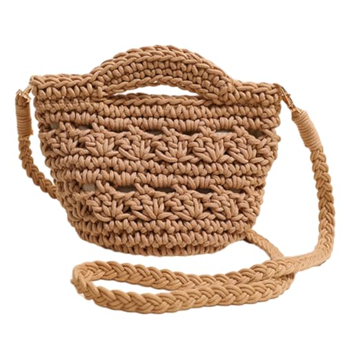 BIOSA Gewebte Tasche mit Griff oben, niedliche, ästhetische Baumwolle, gehäkelte Schultertasche, gestrickte Urlaubsreise-Handtasche, Urlaubstasche for Frauen und Mädchen von BIOSA