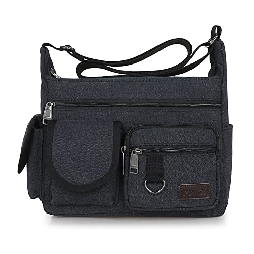 BIOSA Herren Segeltuch Umhängetaschen Multi Pocket Schultertasche Retro Kuriertasche Student Multifunktions Canvas Travel Messenger Umhängetasche von BIOSA