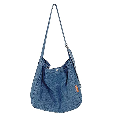 BIOSA Jeans Canvas Crossbody Bag Damen, Vintage Große Kapazität Schultertasche mit mehrere Taschen for Outdoor Schule Einkaufen Hellblau & Dunkelblau von BIOSA