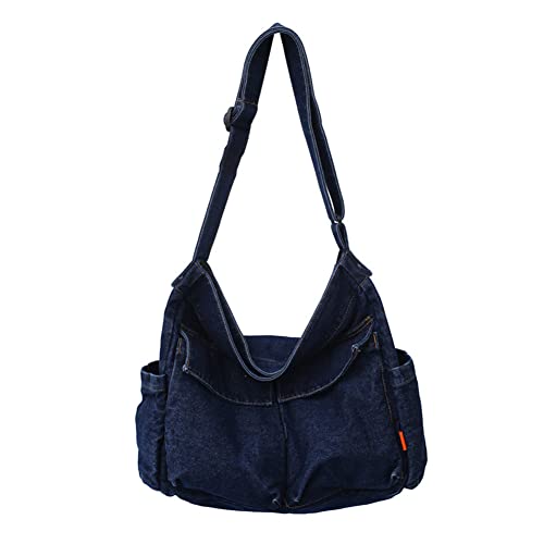 BIOSA Jeans Canvas Crossbody Bag Damen, Vintage Große Kapazität Schultertasche mit mehrere Taschen for Outdoor Schule Einkaufen Hellblau & Dunkelblau von BIOSA