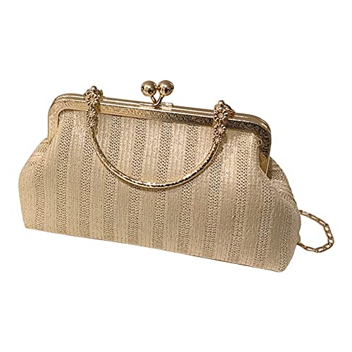 BIOSA Kette Gras Gewebte Tasche, Sommer Boho Damen Stroh Clutch Tasche, Elegante Stroh Handgeldbörse Kette Straw Bag Gewebte Tasche mit Ketten Handgeldbörse von BIOSA