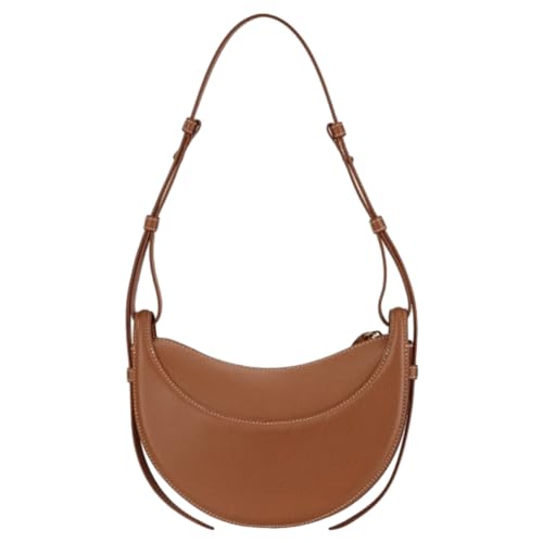 BIOSA Kleine Umhängetasche for Damen, große Kapazität, halbmondförmige PU-Tasche, einfarbig, Umhängetasche, verstellbarer Riemen, Pendlertasche (braun) von BIOSA