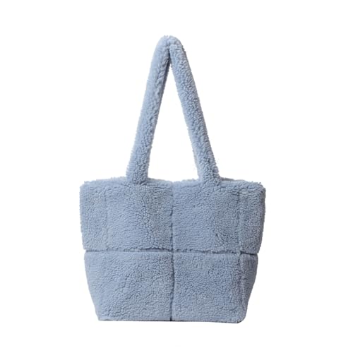 BIOSA Lammwoll-Tragetasche for Damen, lässig, Plüsch-Tragetasche, leichte, flauschige Umhängetasche, flauschige Hobo-Tasche, Shopper, Umhängetasche (blau) von BIOSA