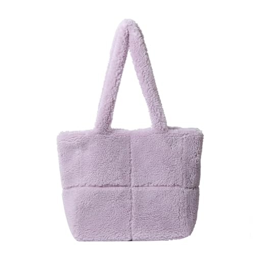 BIOSA Lammwoll-Tragetasche for Damen, lässig, Plüsch-Tragetasche, leichte, flauschige Umhängetasche, flauschige Hobo-Tasche, Shopper, Umhängetasche (lila) von BIOSA