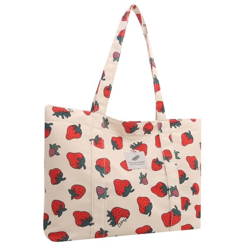 BIOSA Schultertasche mit süßem Kirsch-Erdbeer-Druck, große Kapazität, lässige Tragetasche, Nylon, ästhetische Handtasche, Einkaufstasche for Damen von BIOSA